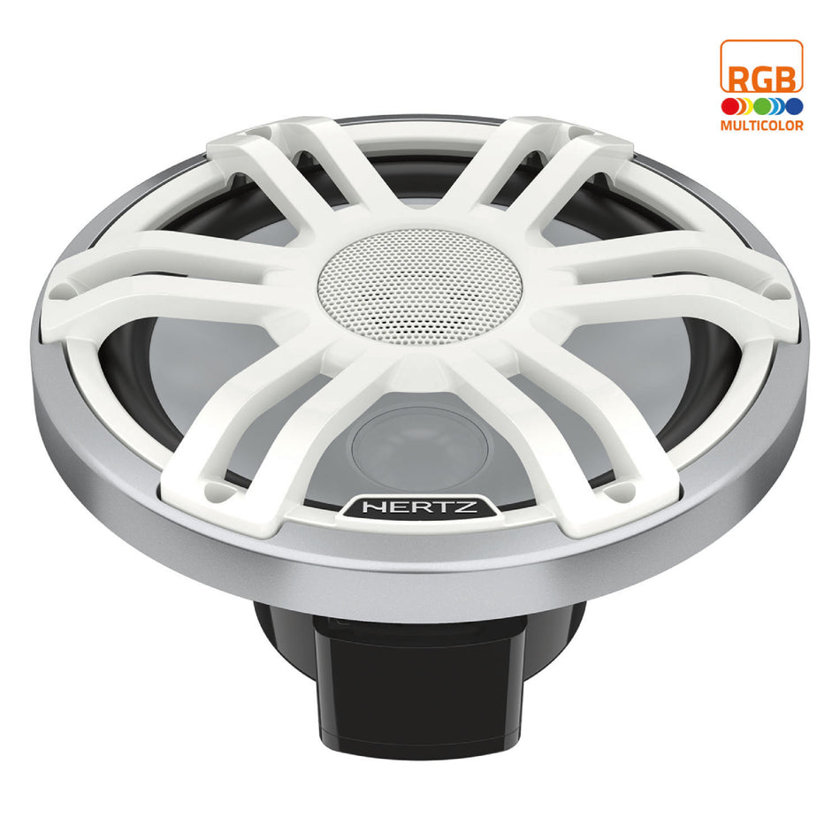 Hertz HMX 8 S-LD-SW, HMX 8" Marine Coaxial Speakers w/ RGB LED, Silver/White Sport Grille